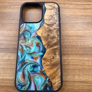 Artisan Wood and Resin Phone Case - Teal and Brown